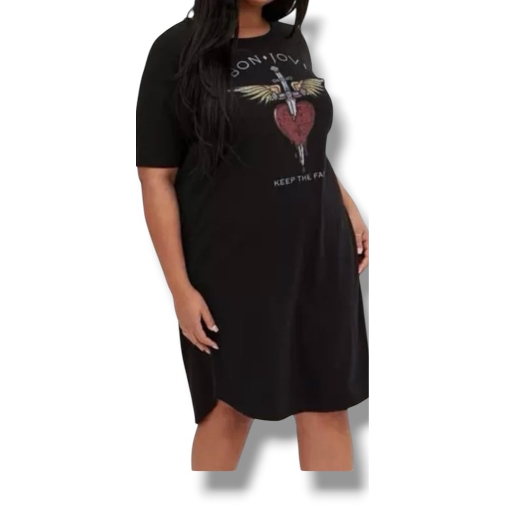 Bon Jovi Keep the Faith Graphic T-Shirt Dress Plus Size 4 Black Band Dress 4X
